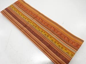 本場筑前博多　縞に花唐草模様織り出し　単半幅帯